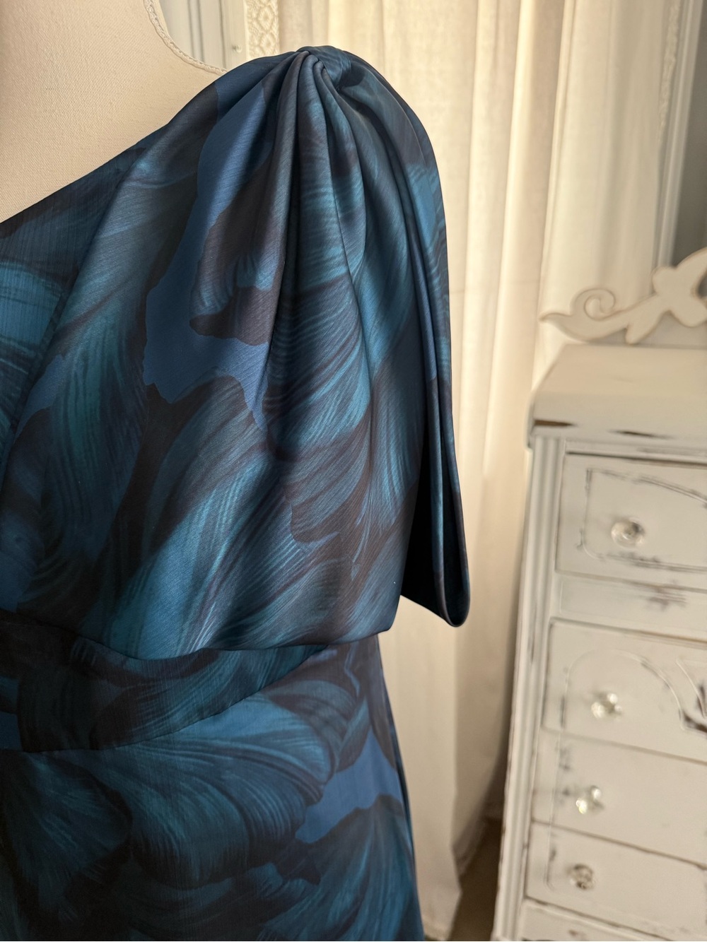 Sachin & Babi Blue Floral One Shoulder Chelsea Formal Gala Midi Dress Size 10 - Picture 5 of 9